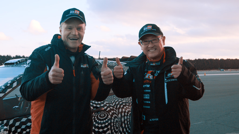 Team principal Tommi Mäkinen and team chairman Akio Toyoda also think this car is rad. Photo credit: Toyota Gazoo Racing